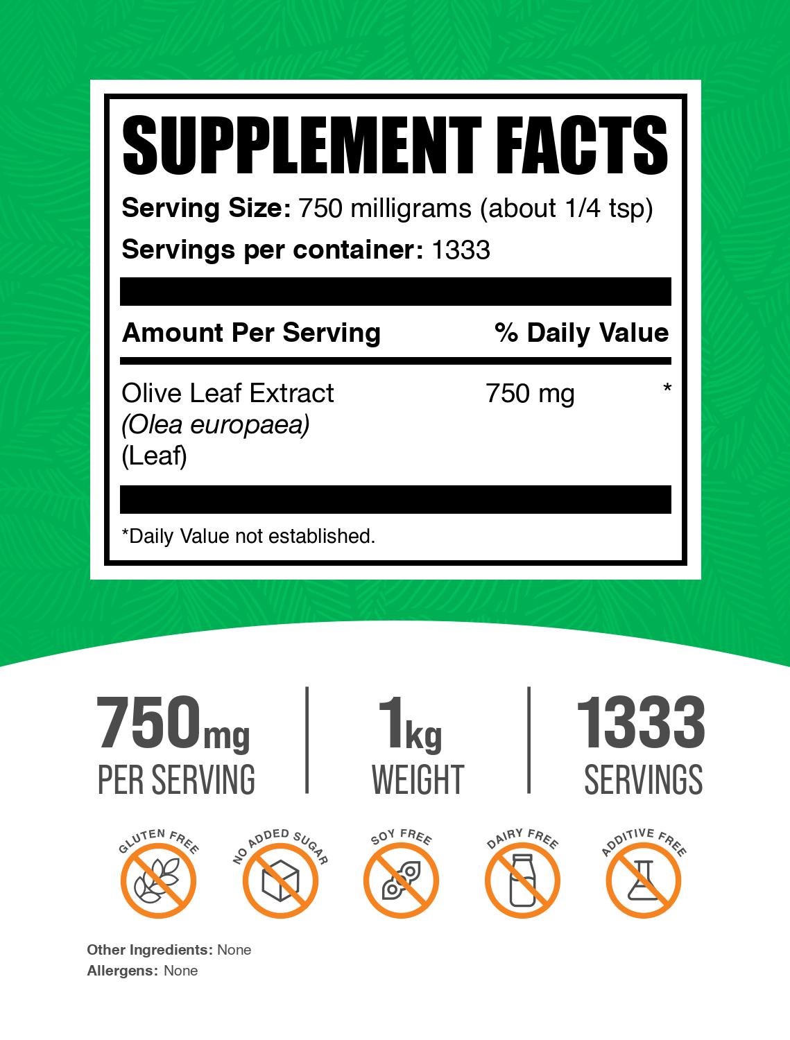 Olive leaf extract powder label 1kg