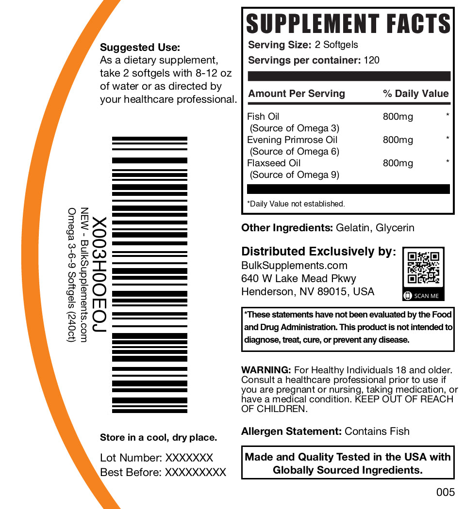 Omega 3-6-9 240 softgels label