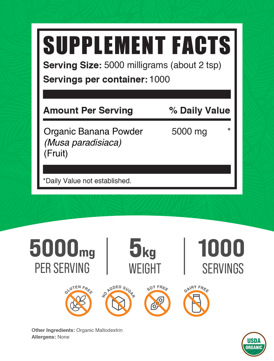 Organic banana powder label 5kg