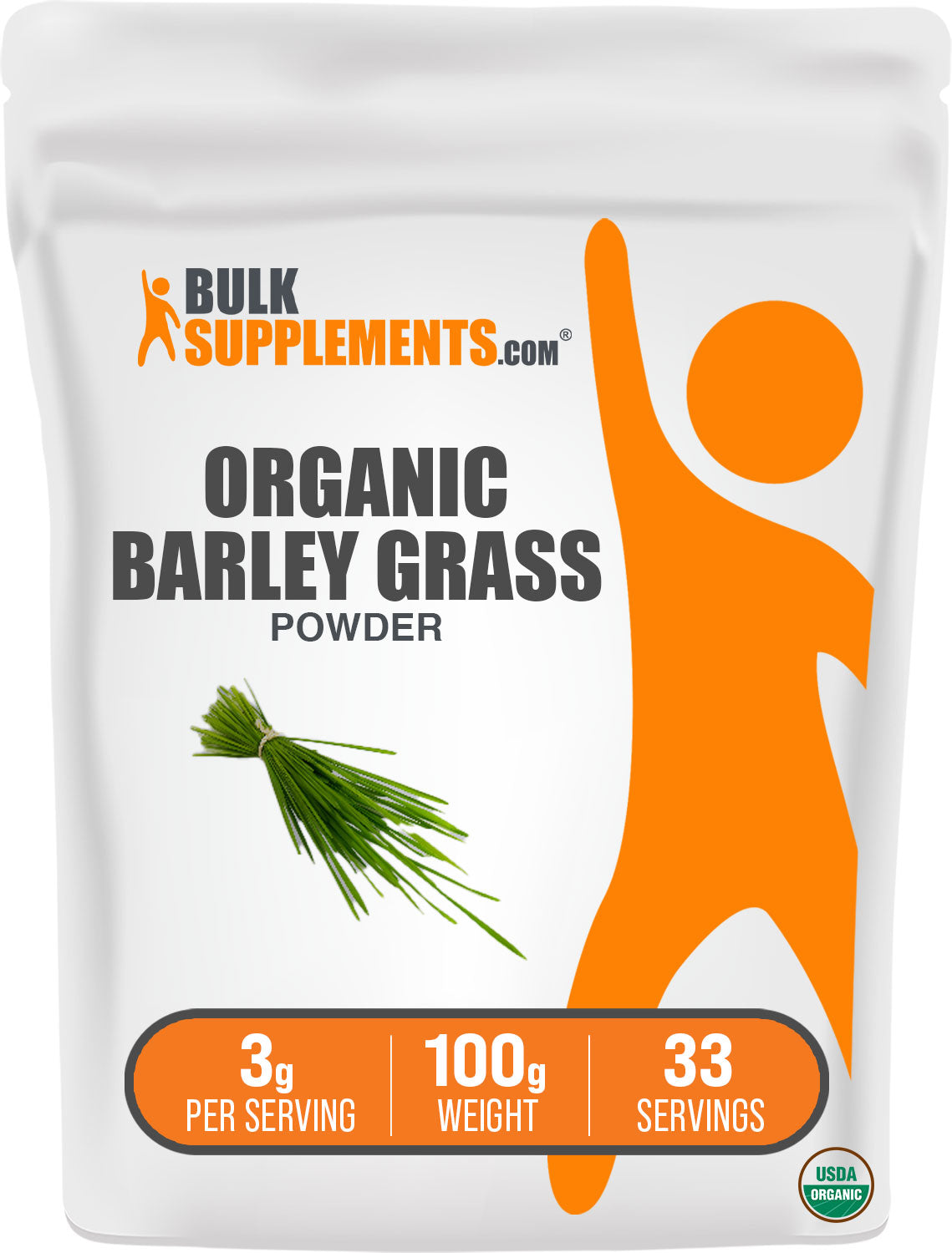 BulkSupplements.com Organic Barley Grass Powder 100g bag image