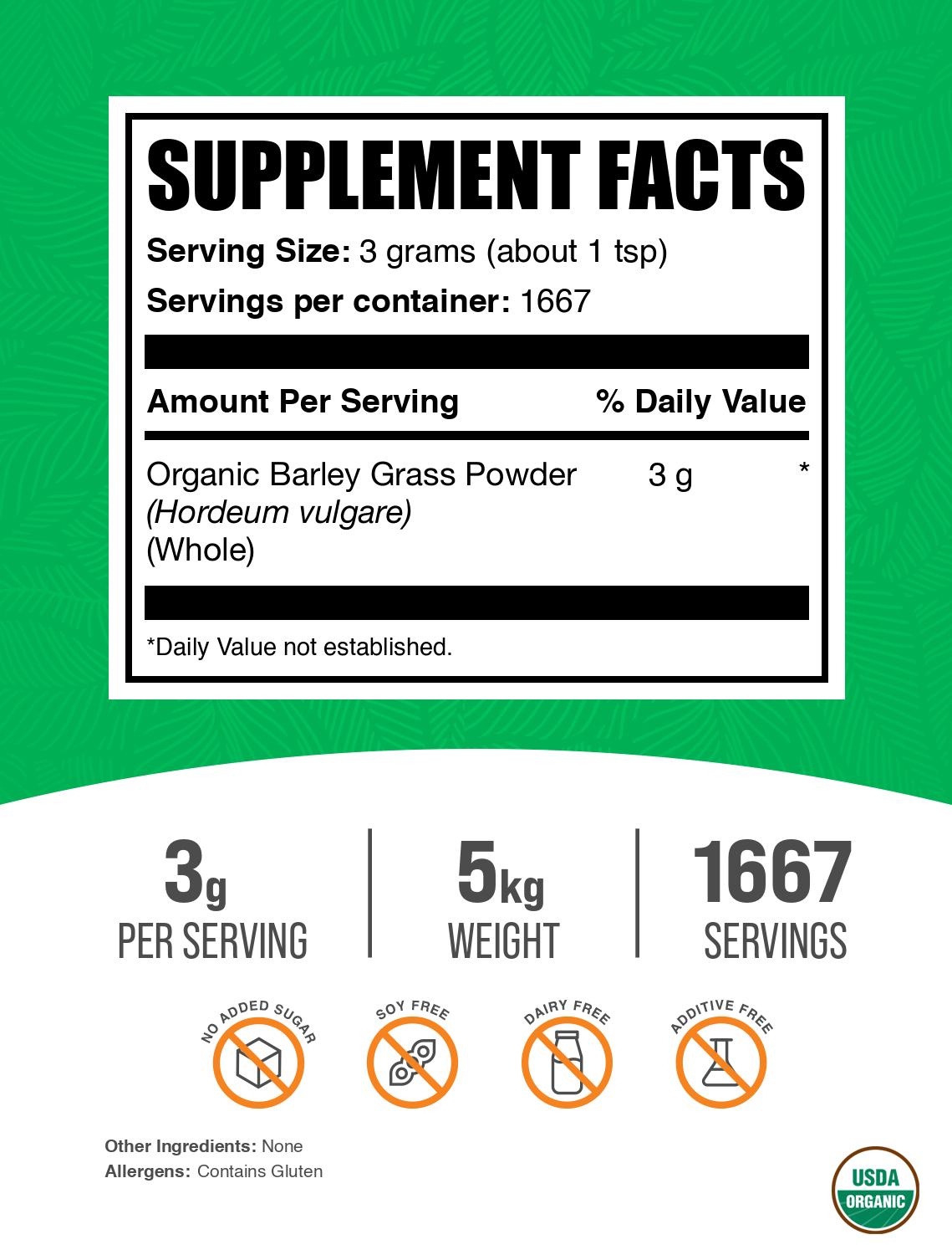 Organic barley grass powder label 5kg