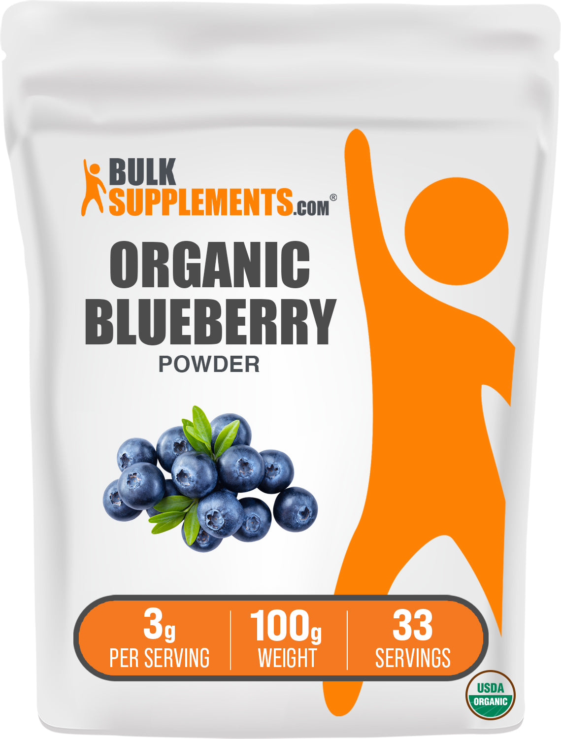 BulkSupplements.com Organic Blueberry Powder 100g bag image