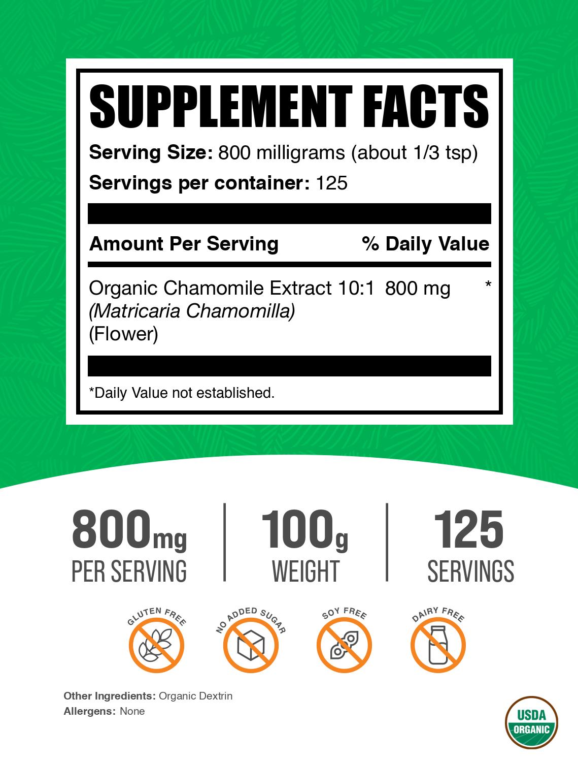 Organic chamomile extract powder label 100g