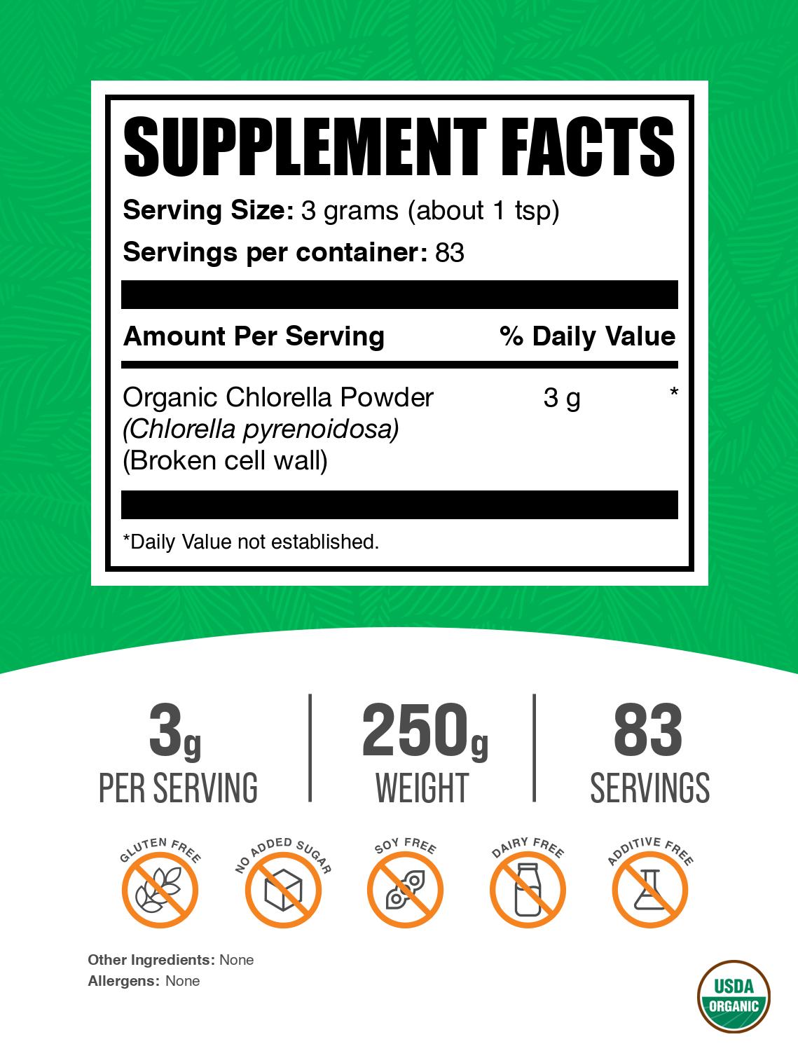 Organic chlorella powder label 250g