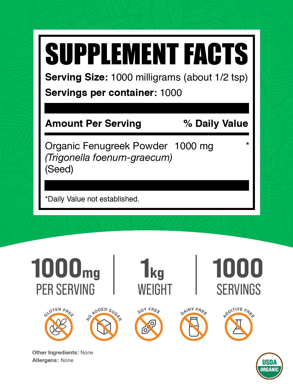 Organic fenugreek powder label 1kg