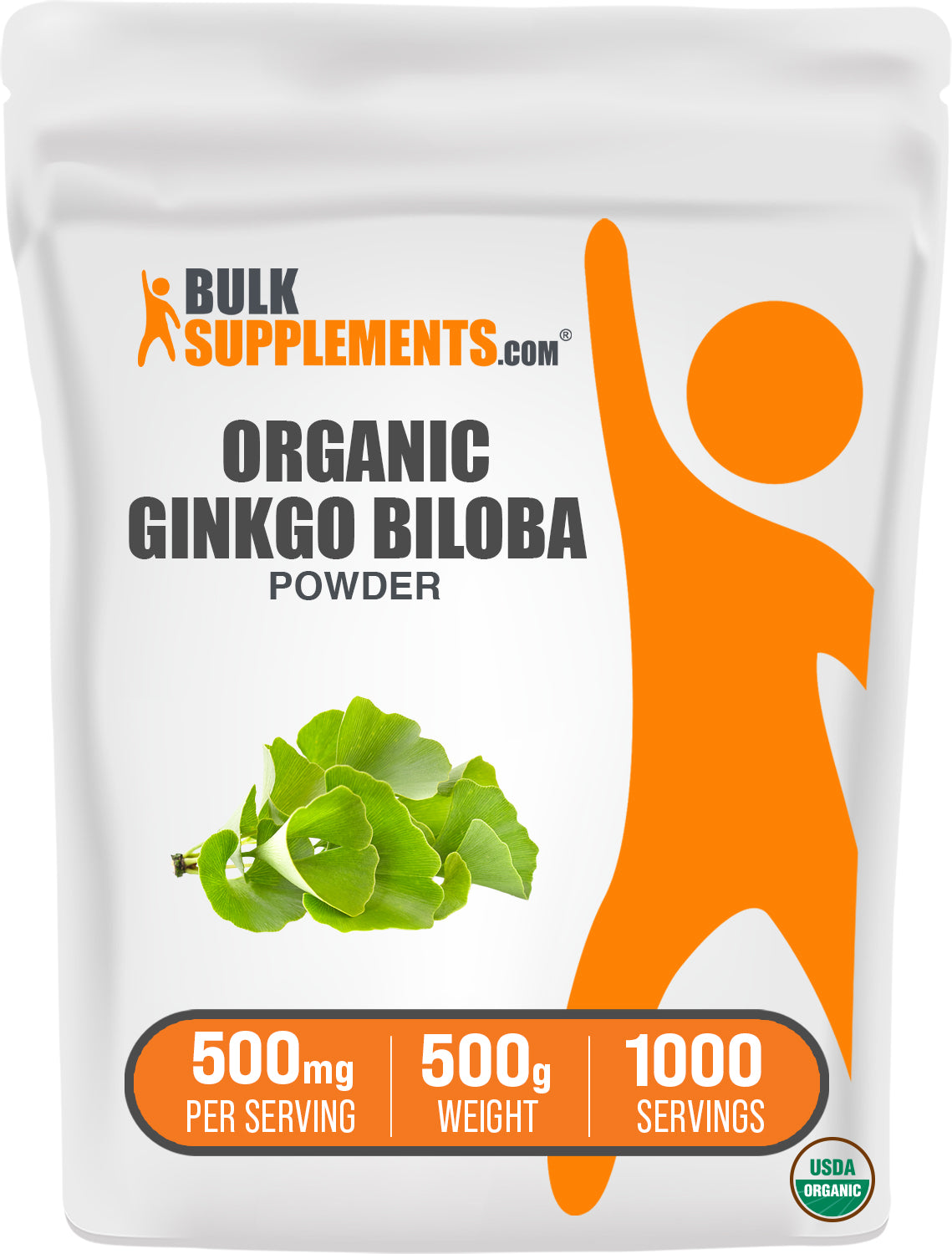 BulkSupplements.com Organic Ginkgo Biloba Powder 500g bag image