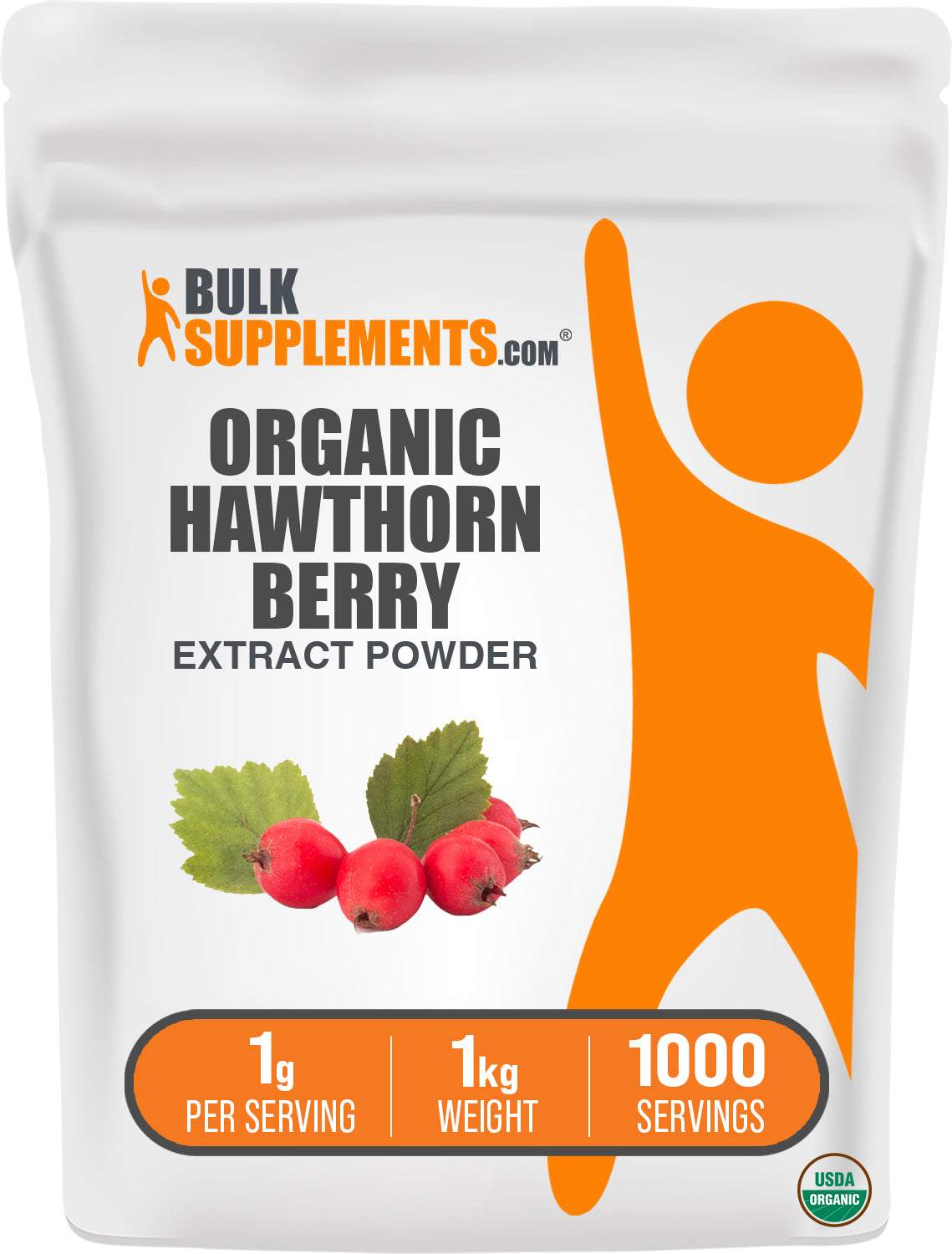 BulkSupplements.com Organic Hawthorn Berry Extract Powder 1kg bag image