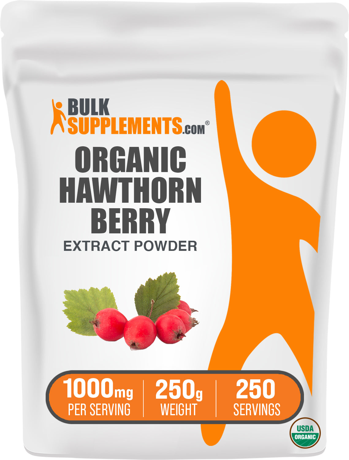 BulkSupplements.com Organic Hawthorn Berry Extract Powder 250g bag image