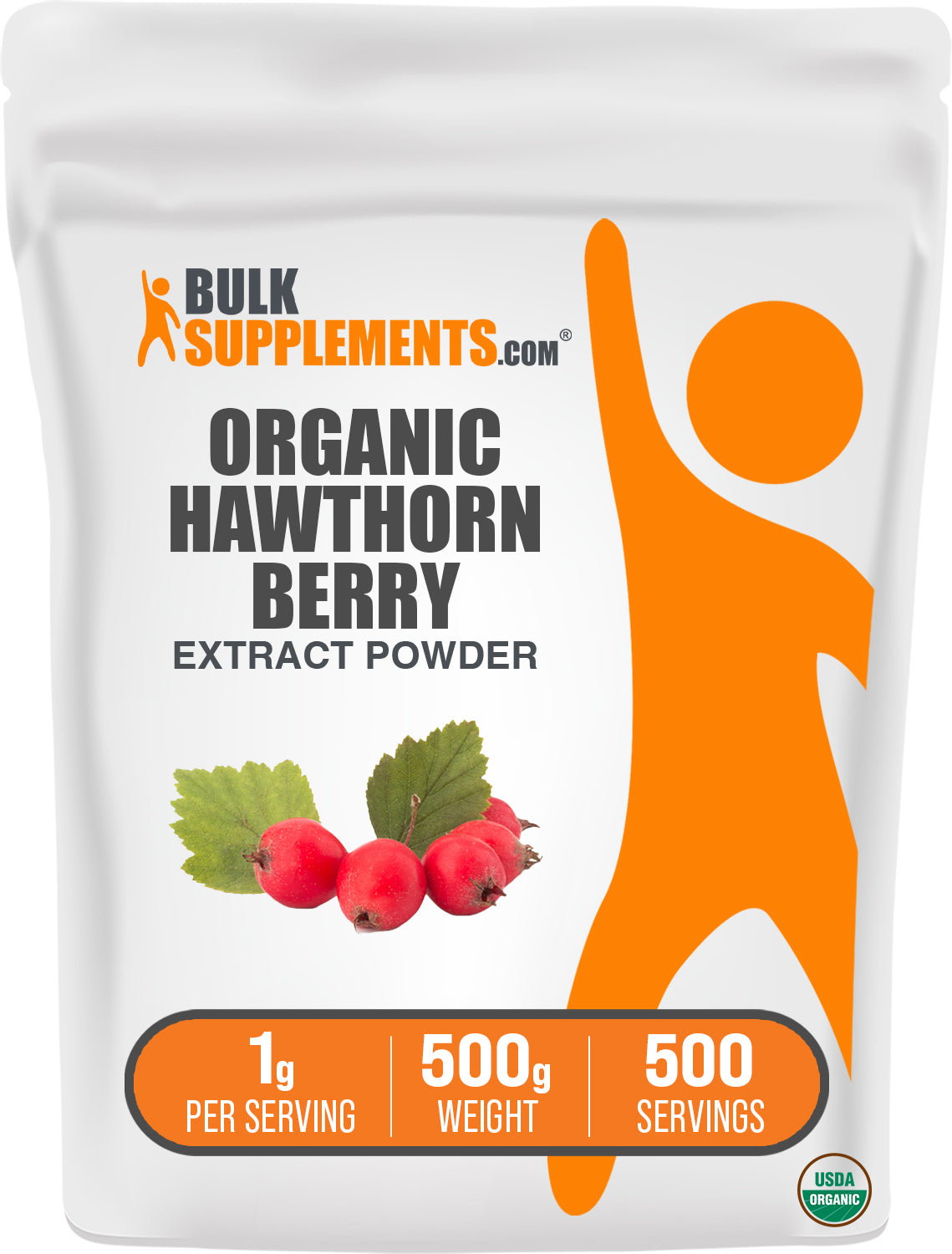 BulkSupplements.com Organic Hawthorn Berry Extract Powder 500g bag image