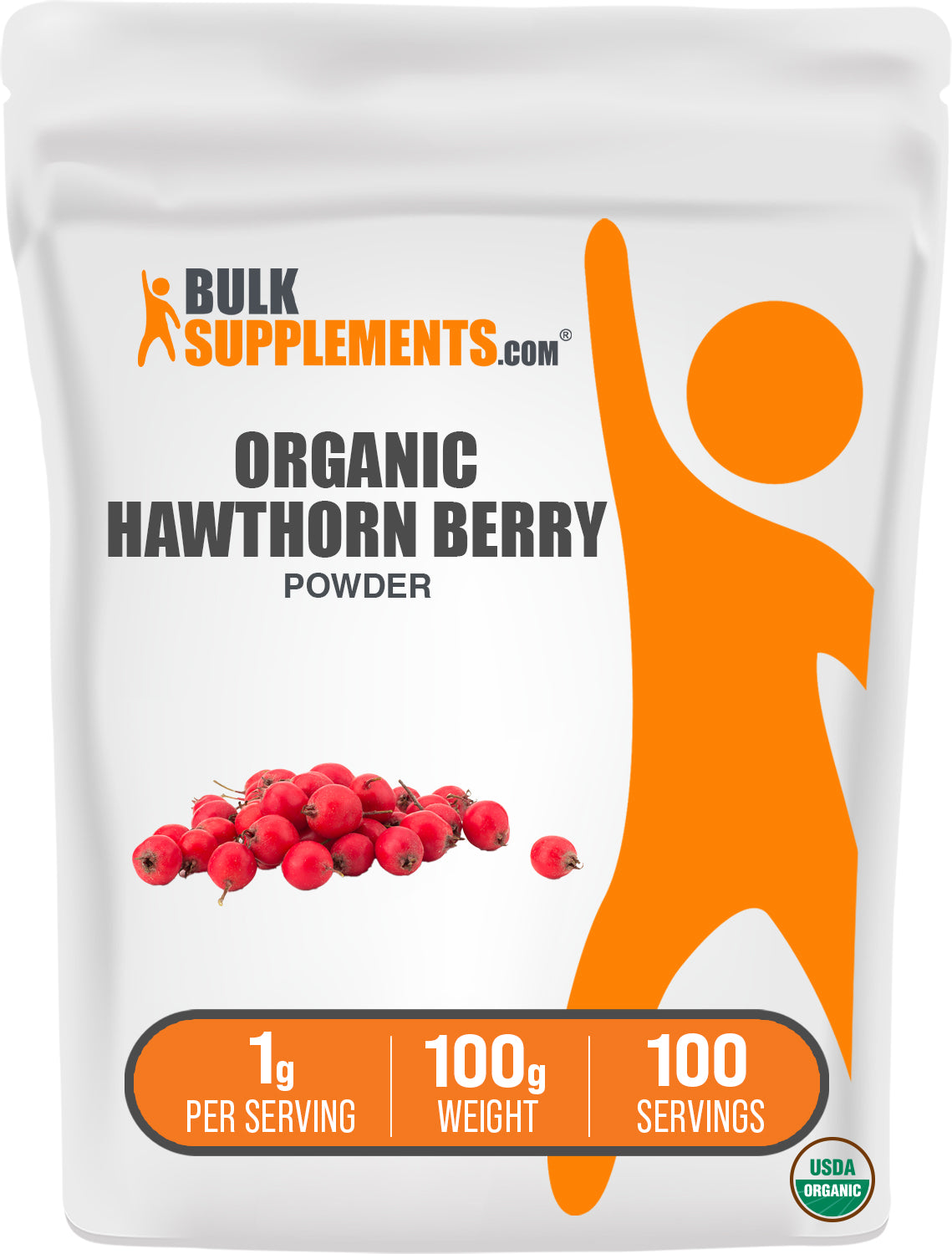 BulkSupplements.com Organic Hawthorn Berry Powder 100g bag image