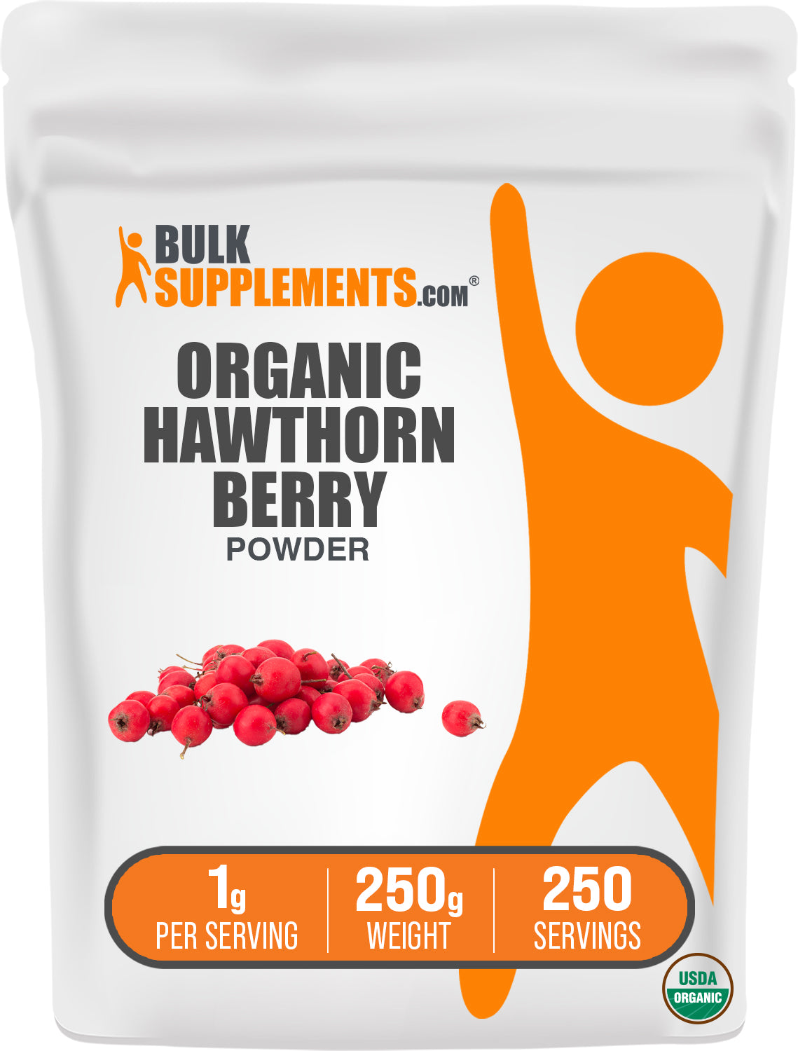 BulkSupplements.com Organic Hawthorn Berry Powder 250g bag image