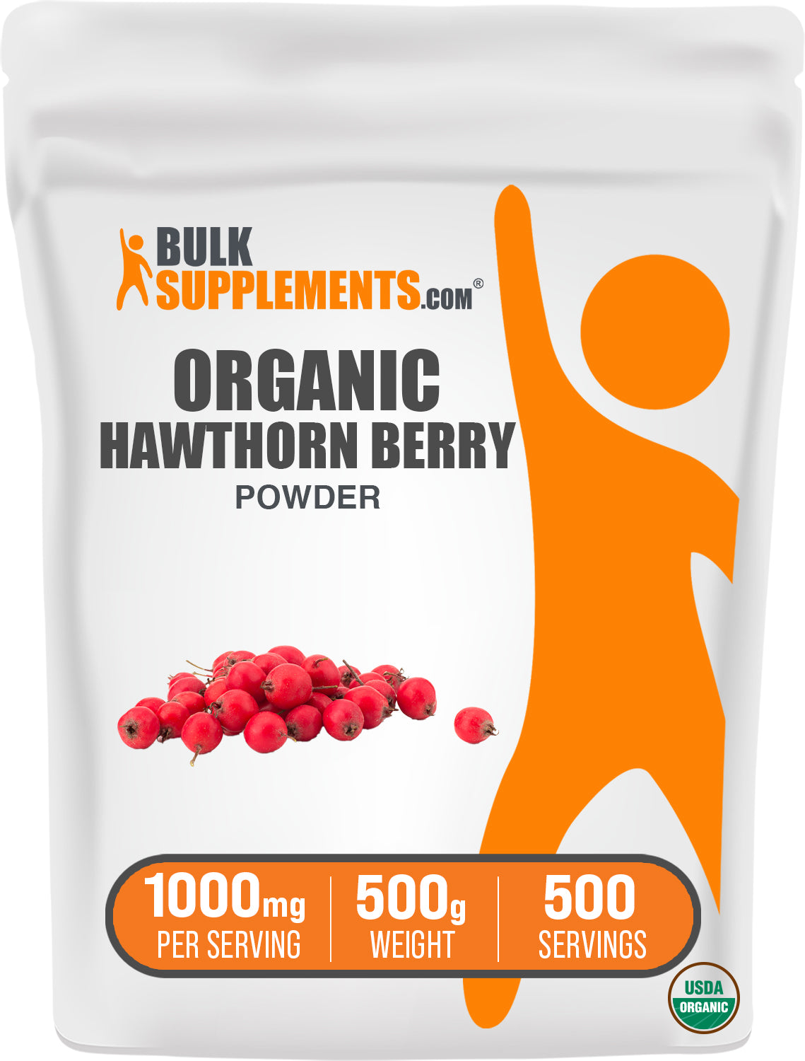 BulkSupplements.com Organic Hawthorn Berry Powder 500g bag image