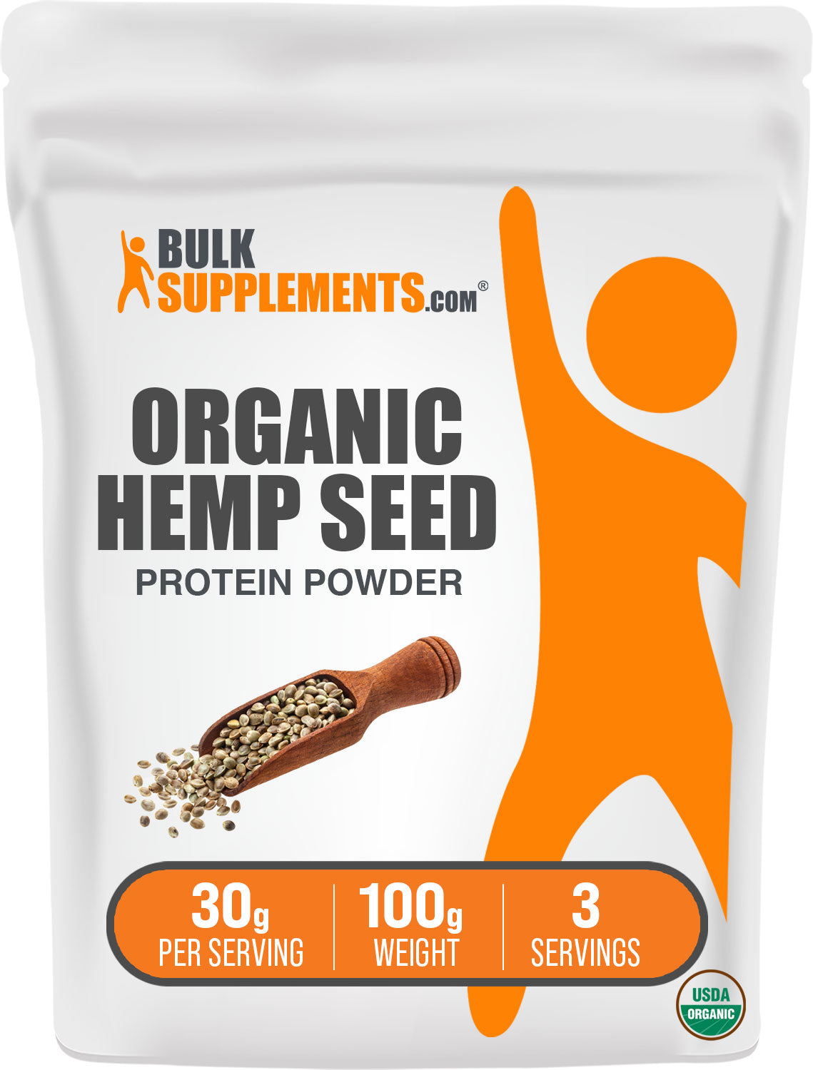 BulkSupplements.com Organic Hemp Seed Protein Powder 100g bag image