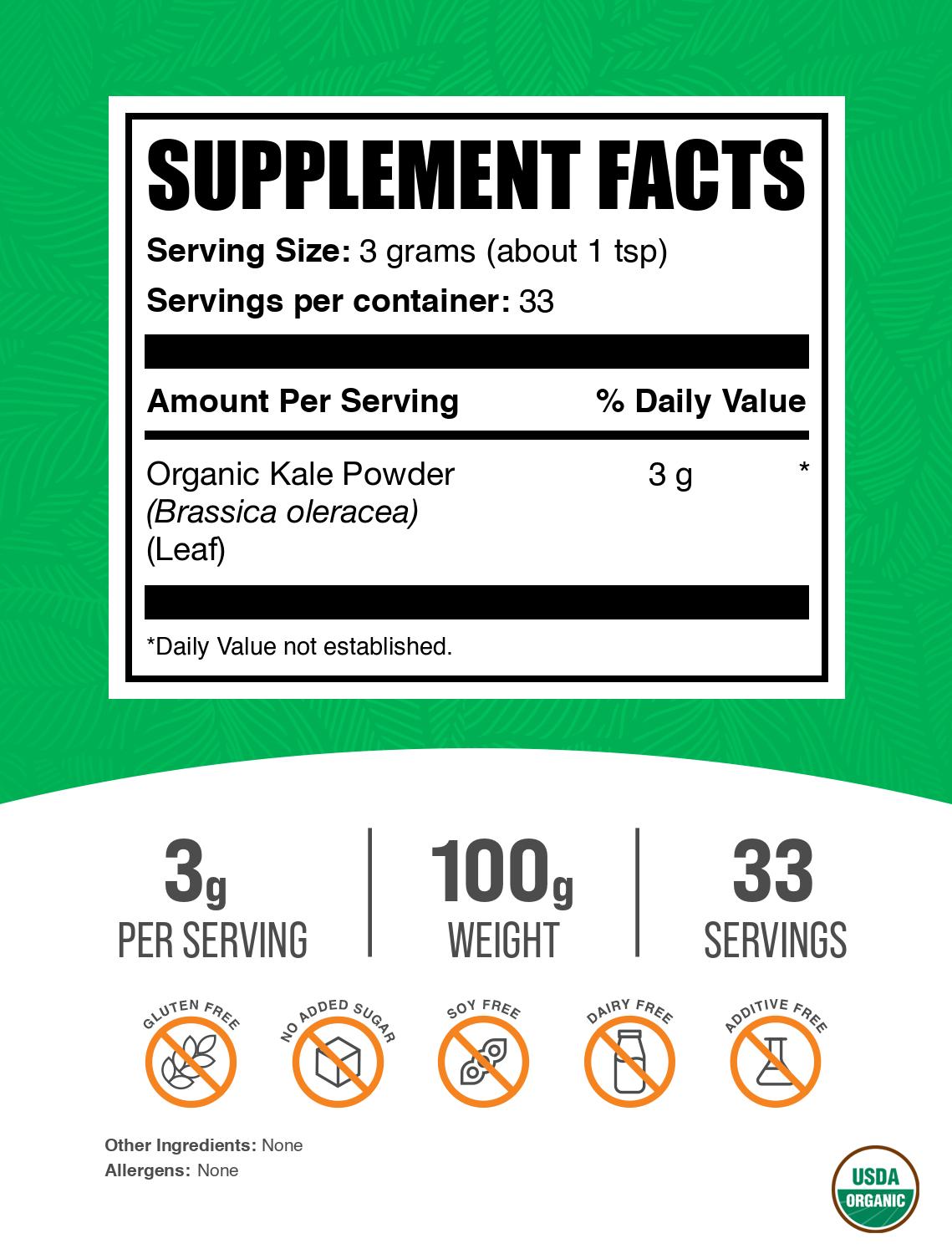 Organic Kale Powder label 100g