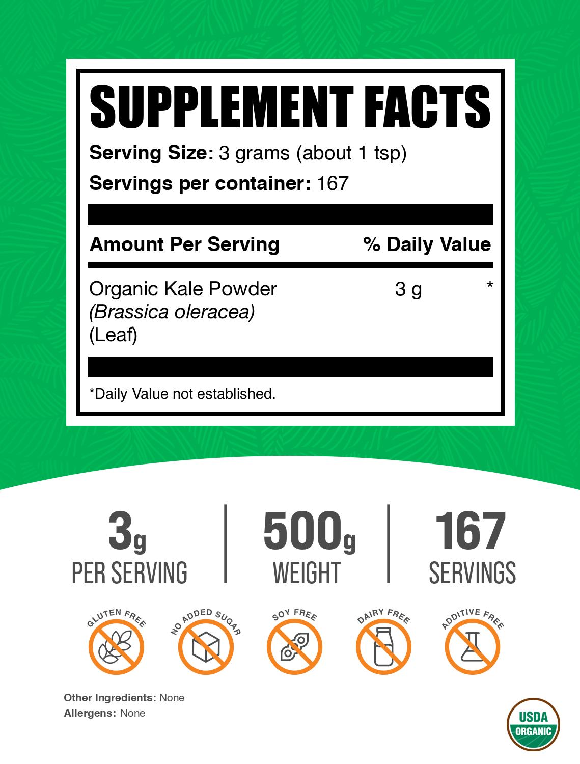 Organic kale powder label 500g