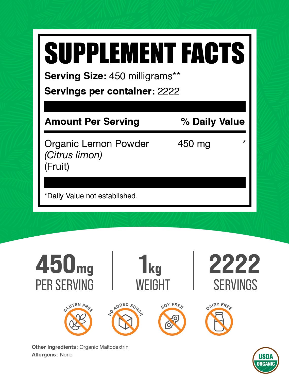 Organic lemon powder label 1kg