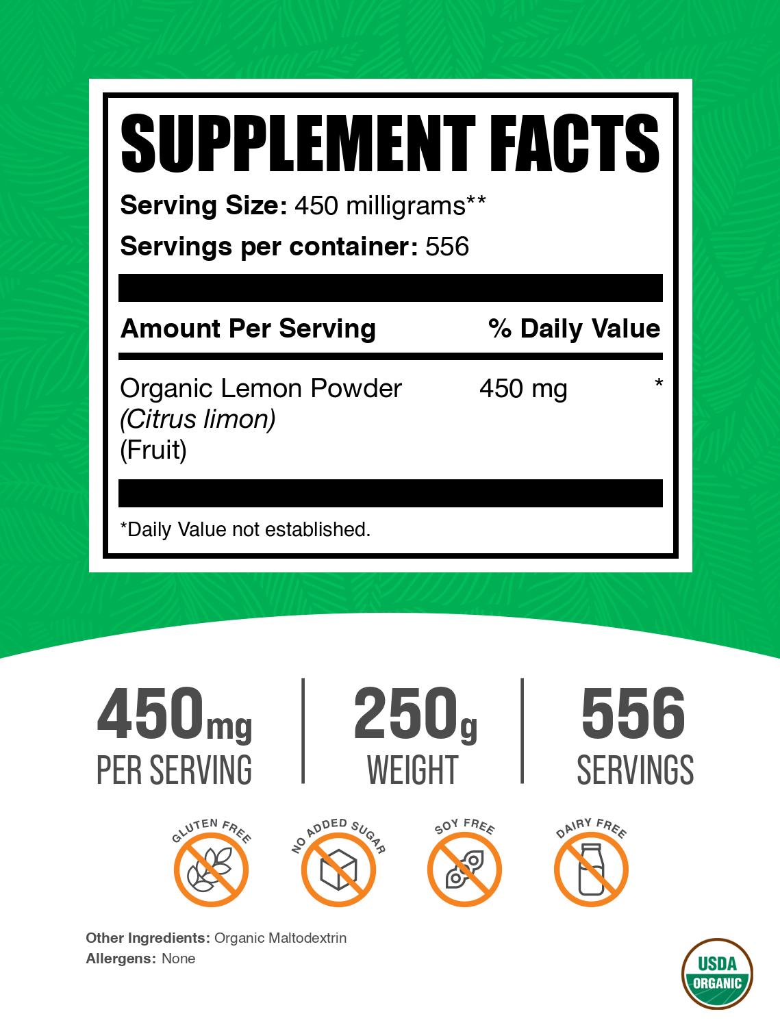 Organic lemon powder label 250g