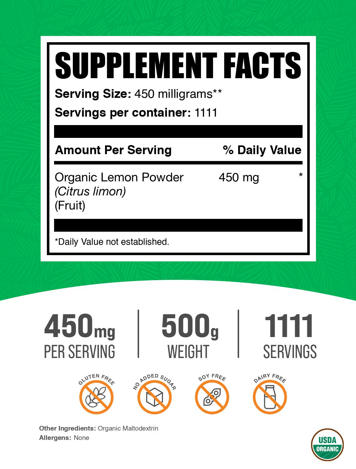 Organic lemon powder label 500g