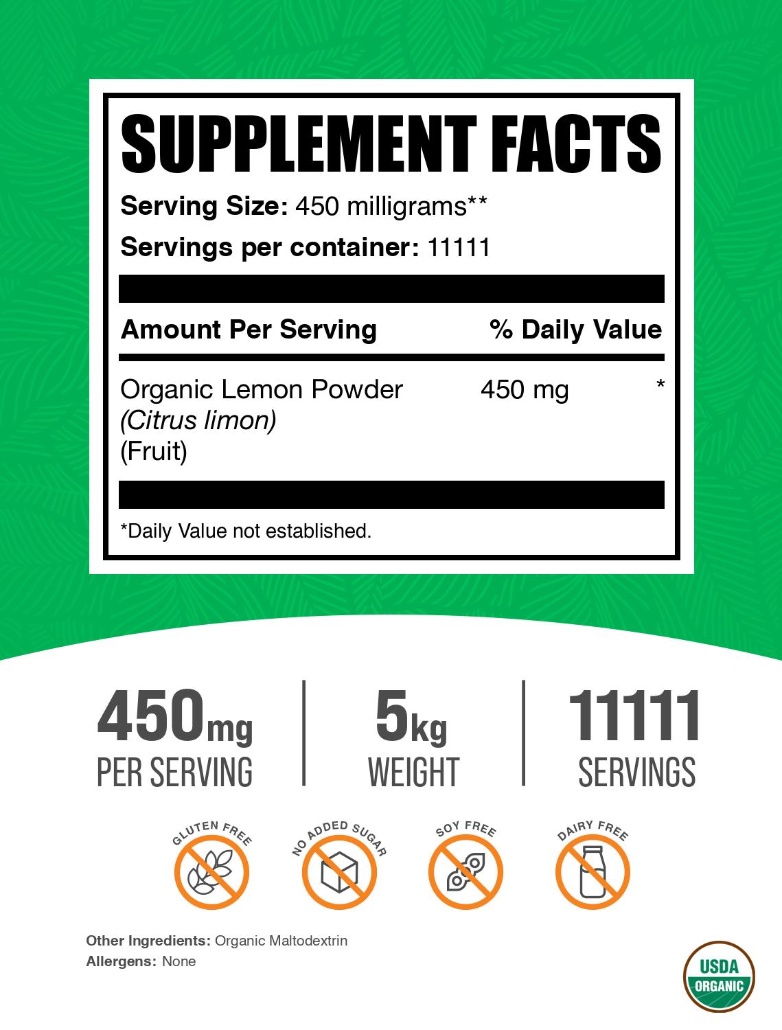 Organic lemon powder label 5kg