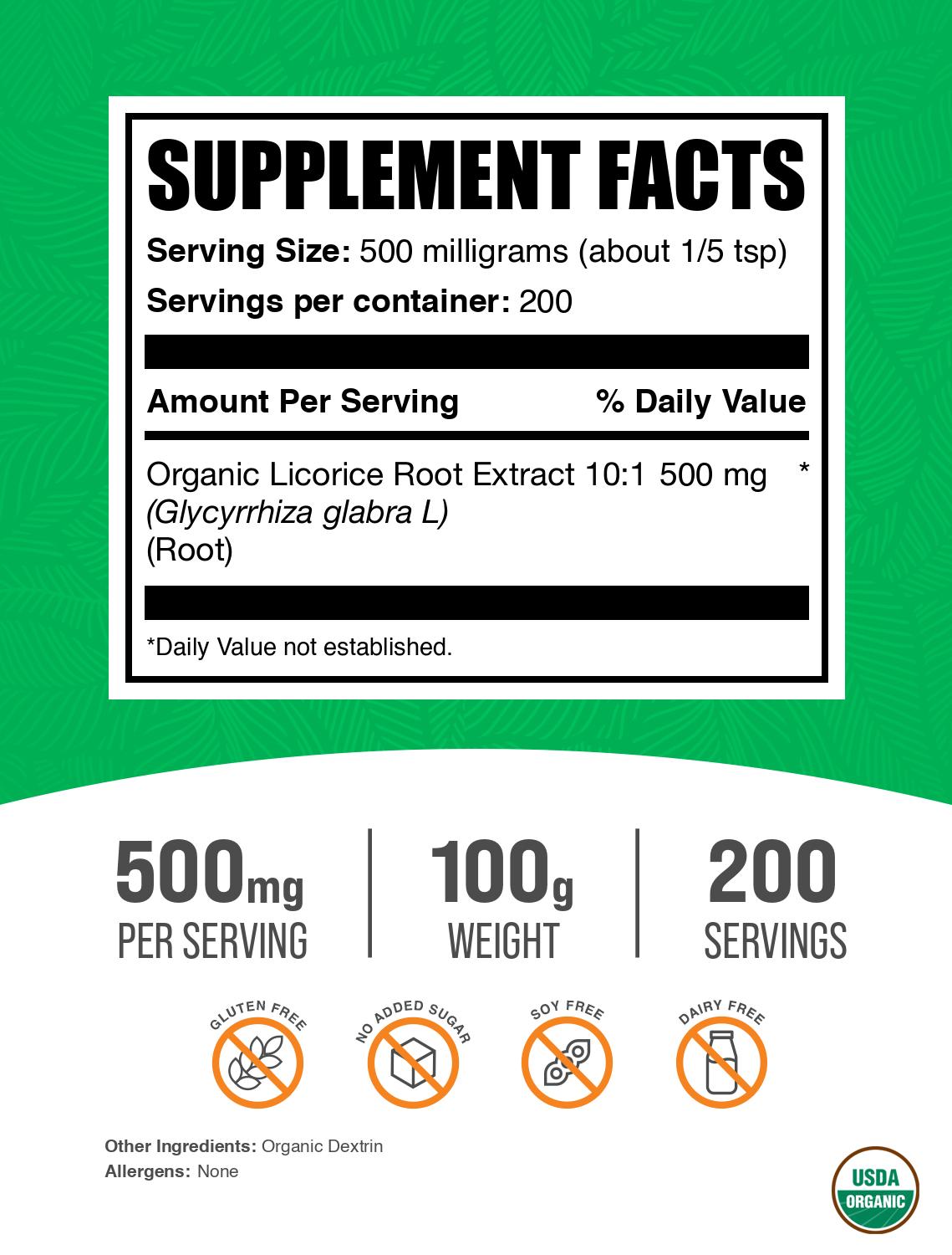 Organic licorice root extract powder label 100g