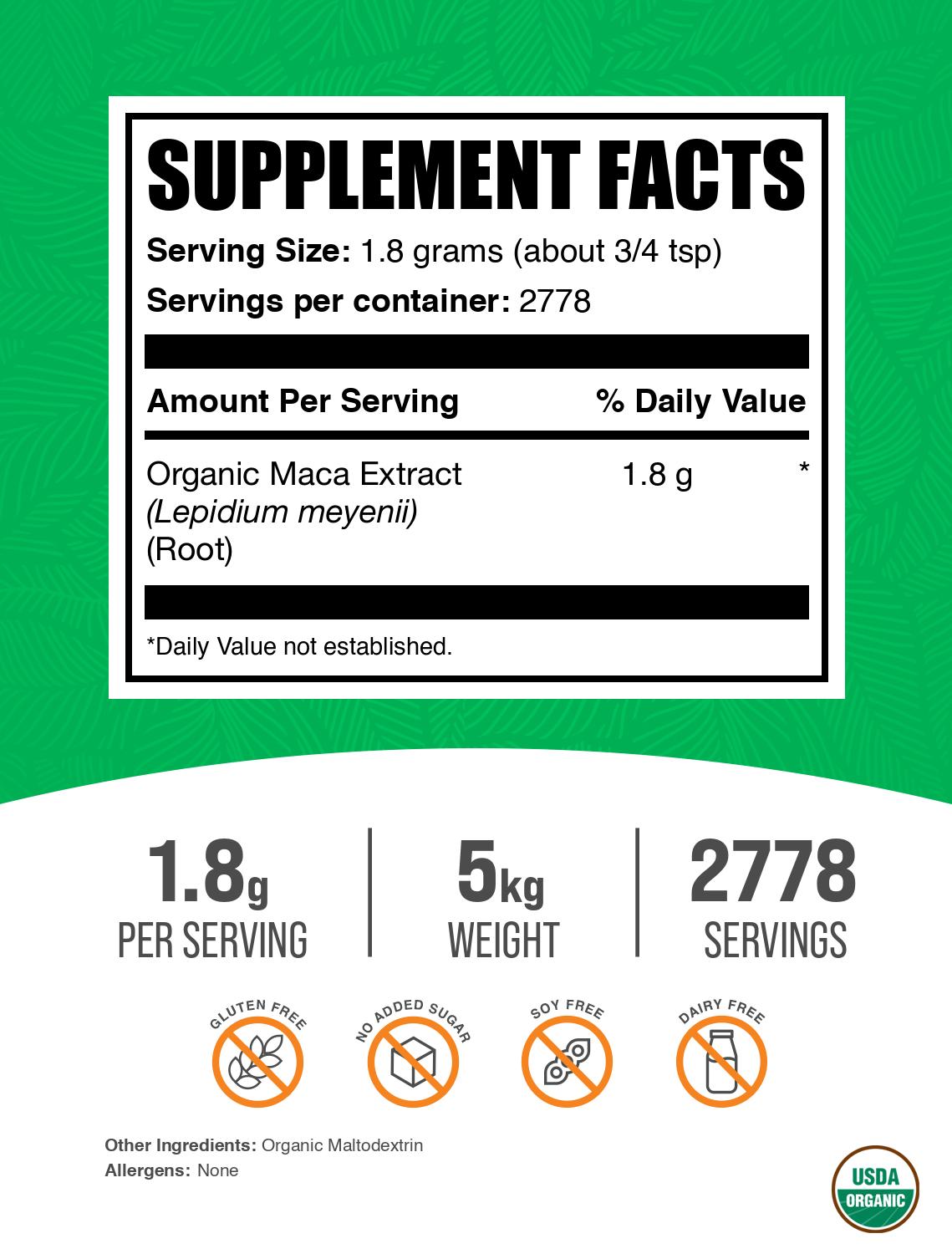 Organic maca root extract powder label 5kg