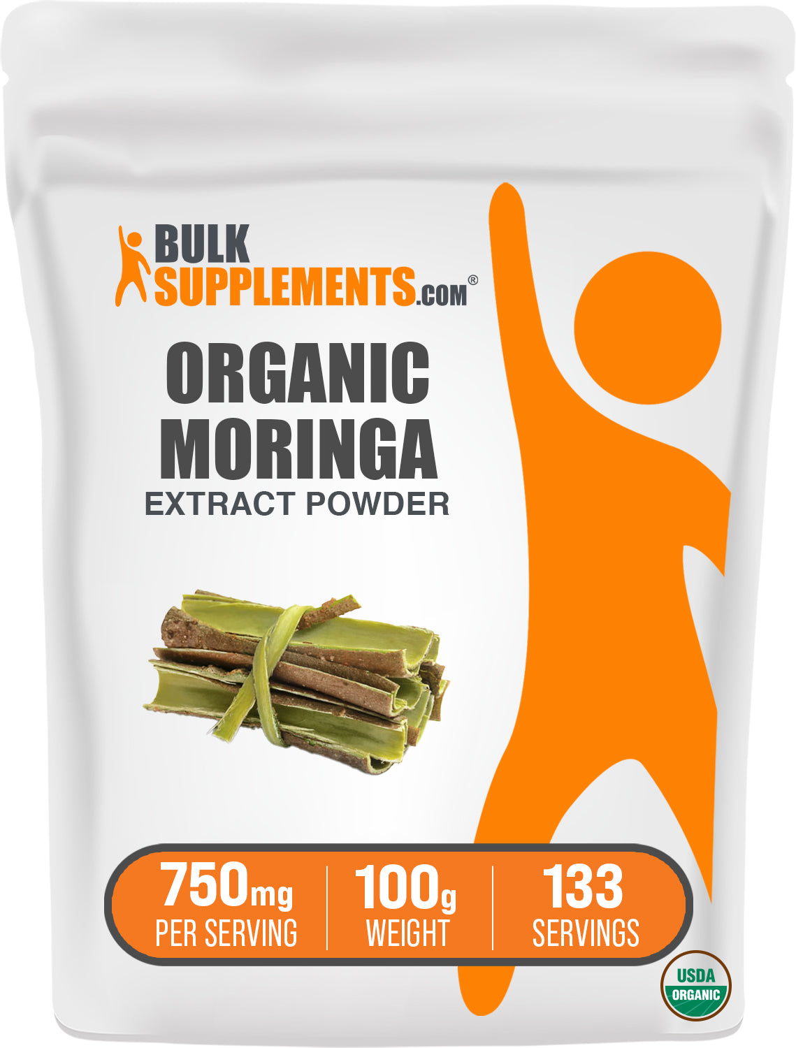 BulkSupplements.com Organic Moringa Extract Powder 100g bag image