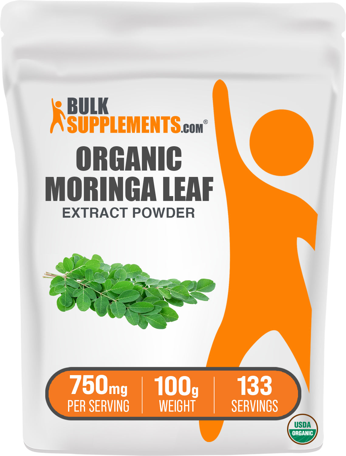 BulkSupplements.com Organic Moringa Extract Powder 100g bag image