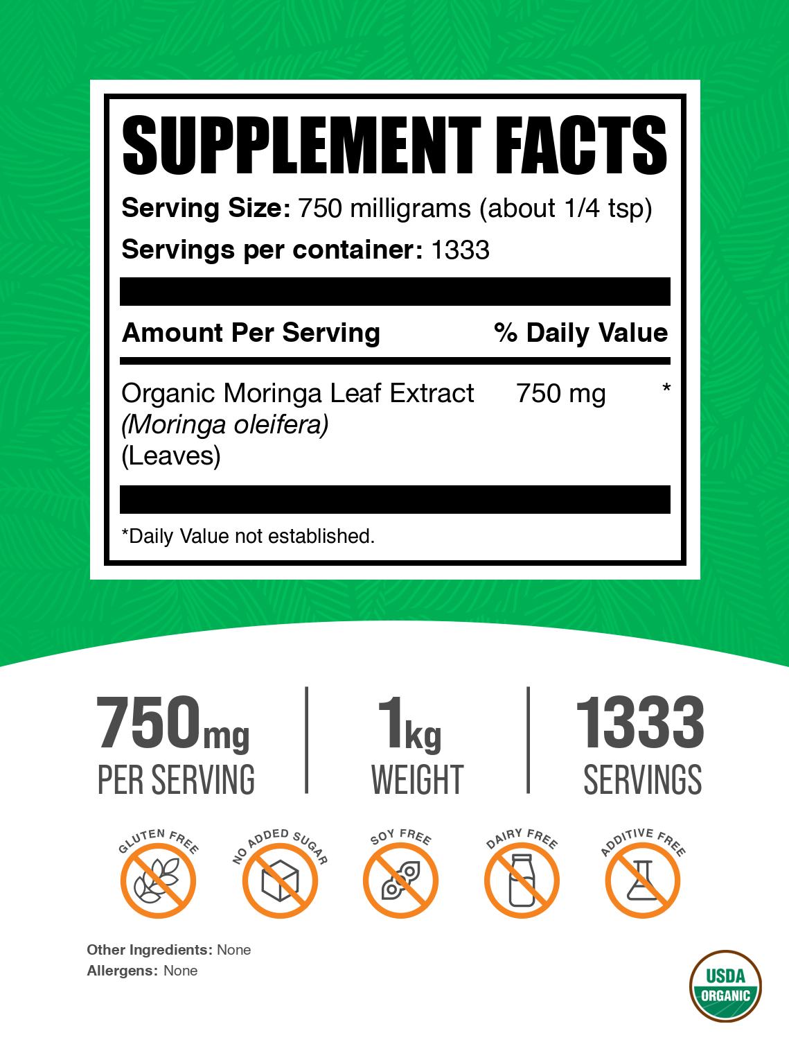 Organic moringa extract powder label 1kg