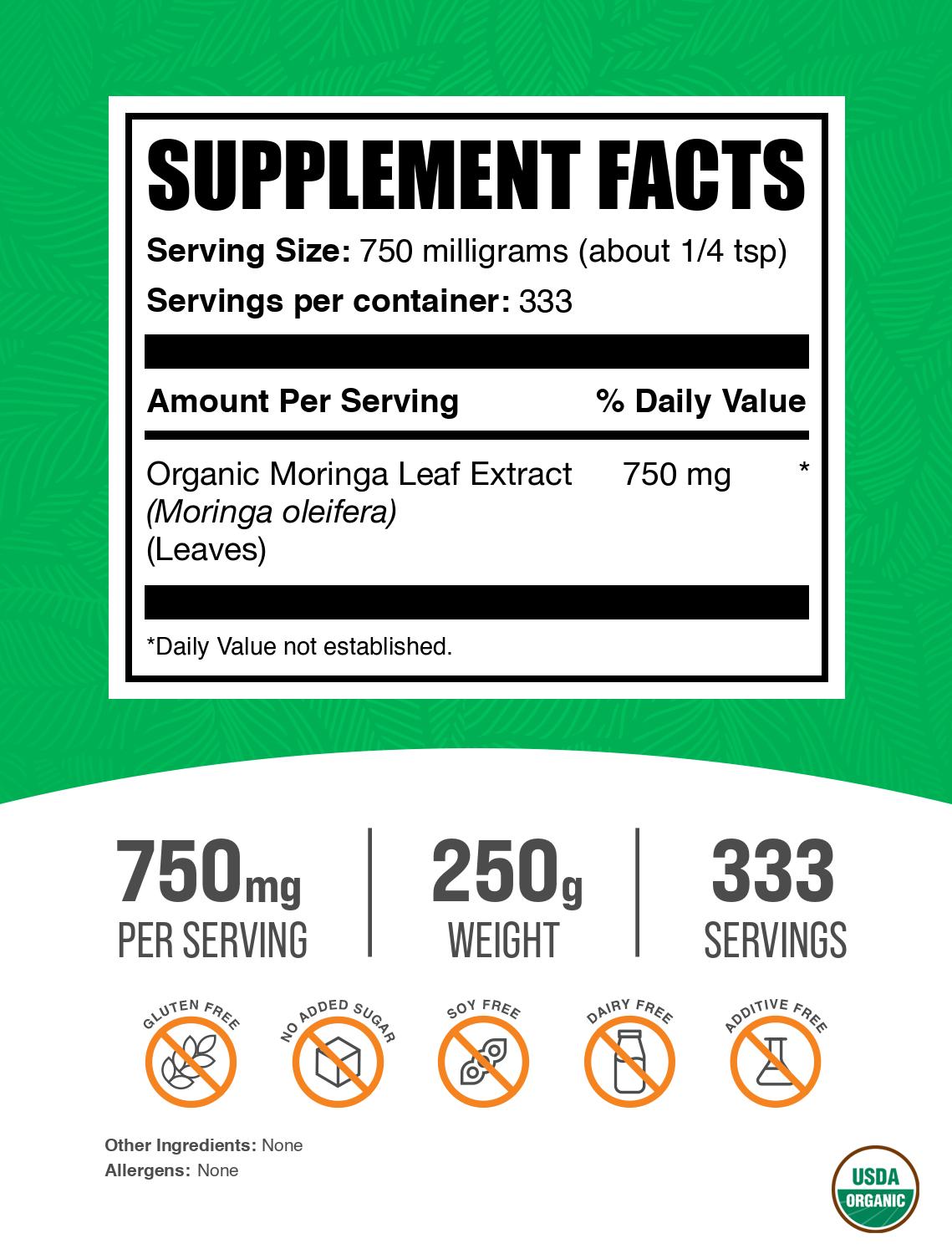 Organic moringa extract powder label 250g