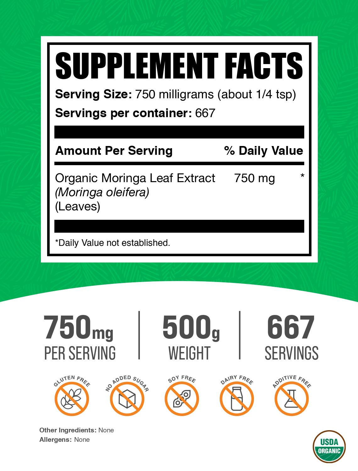 Organic moringa extract powder label 500g