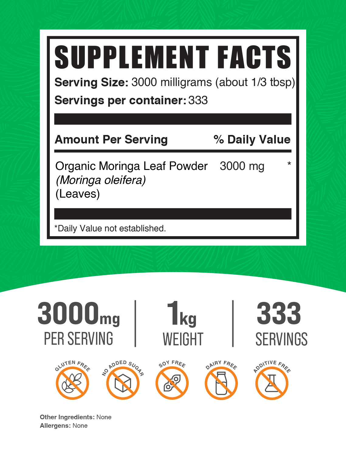 Organic Moringa Leaf powder label 1kg