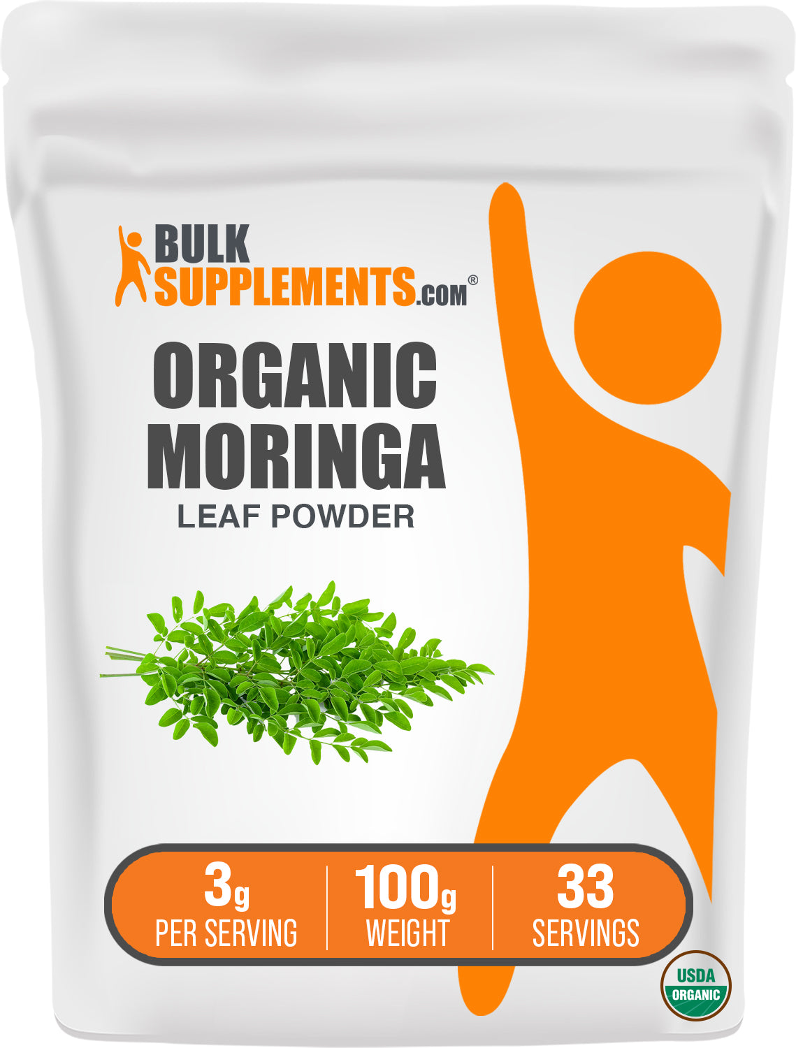 BulkSupplements.com Organic Moringa Powder 100g bag image