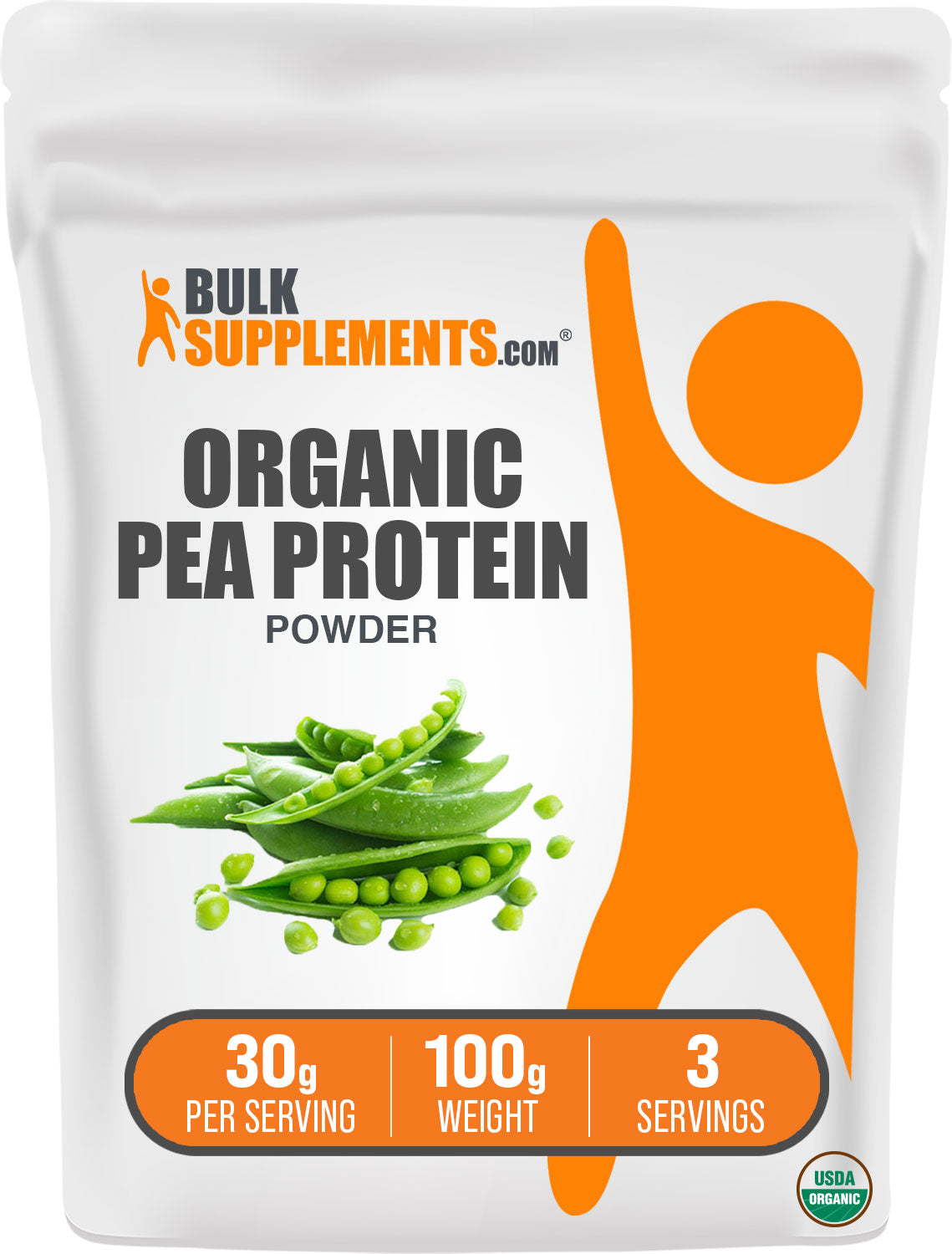 BulkSupplements.com Organic Pea Protein Powder 100g bag image