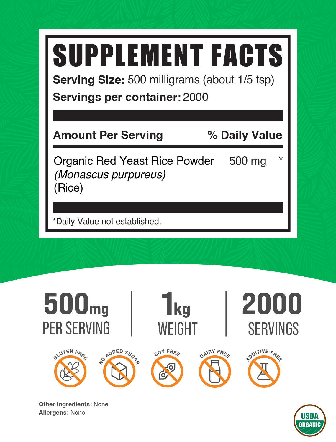 Organic red yeast rice powder label 1kg