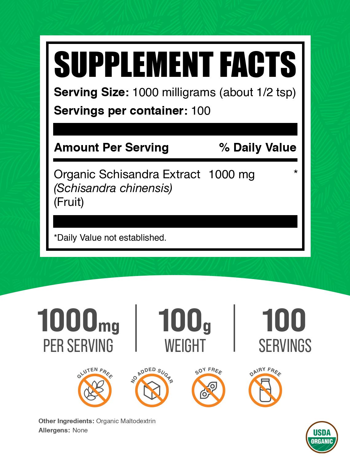 Organic Schisandra Extract powder label 100g