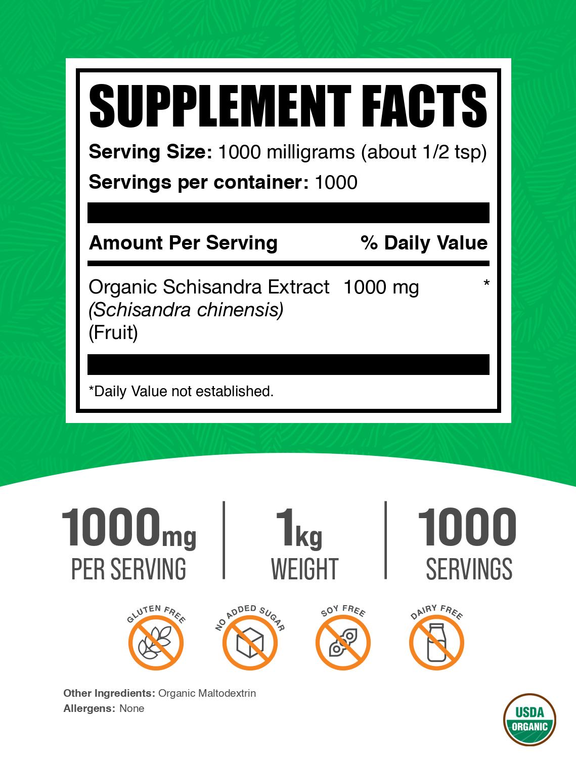 Organic Schisandra Extract powder label 1kg