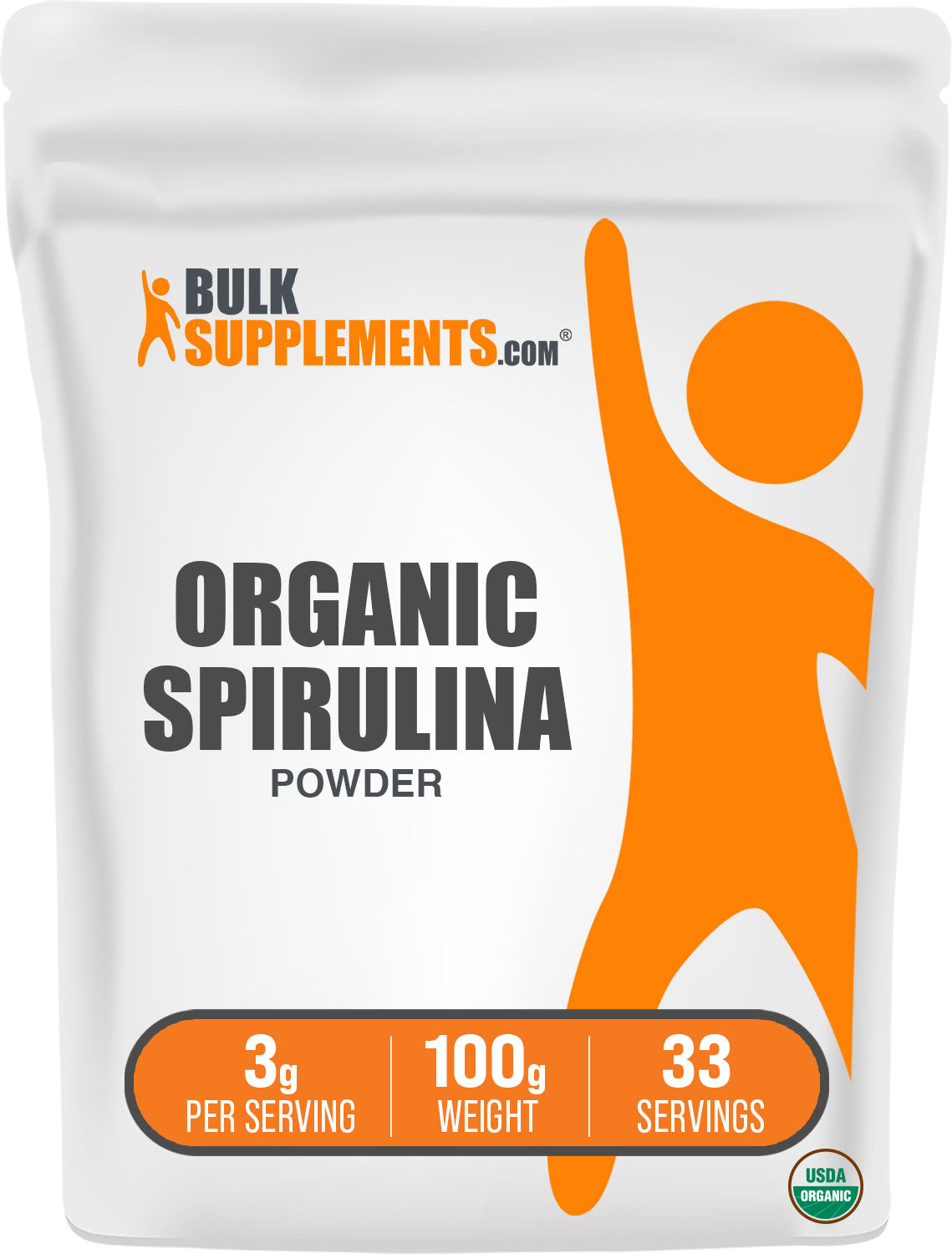 BulkSupplements.com Organic Spirulina Powder 100g bag image