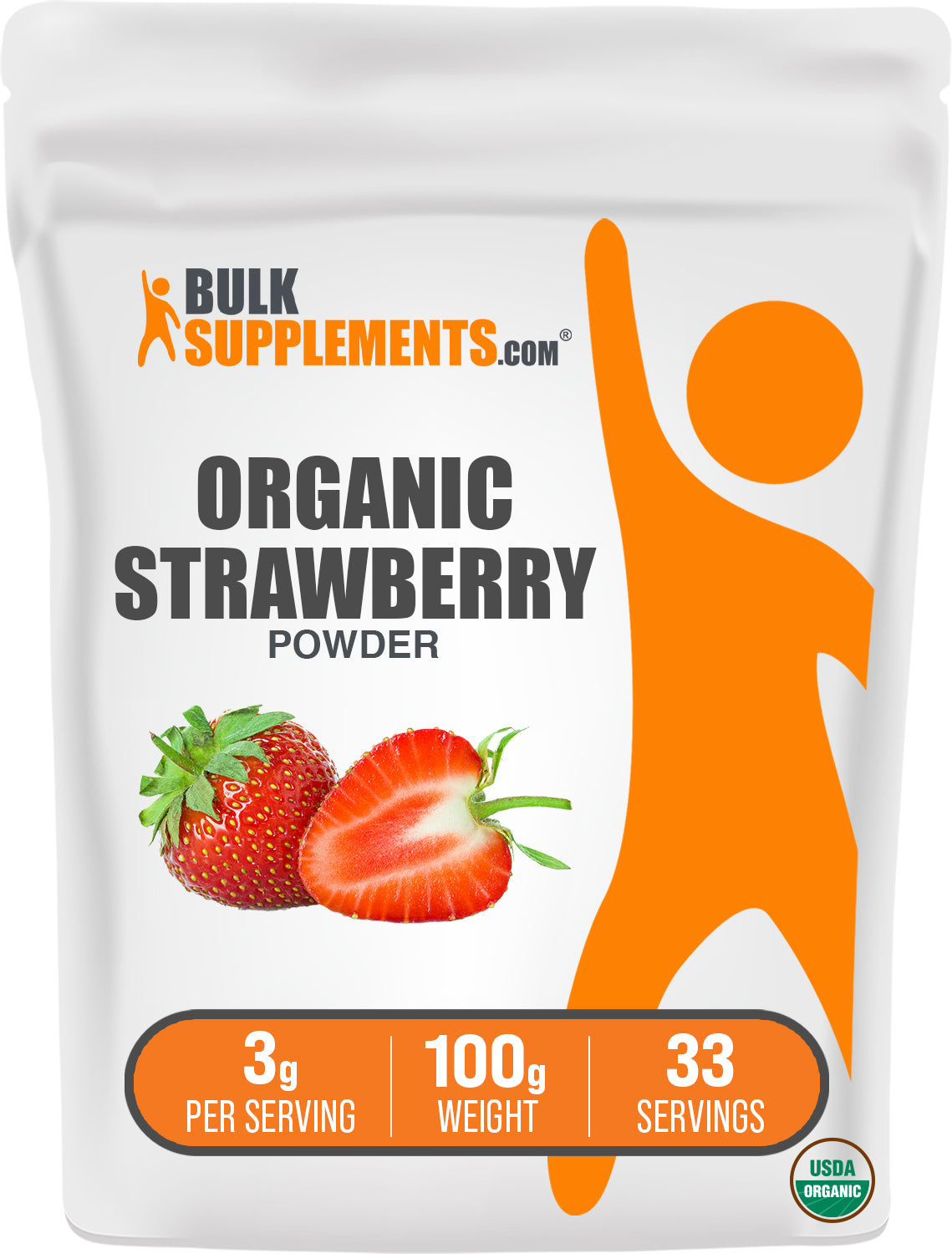 BulkSupplements.com Organic Strawberry Powder 100g bag image