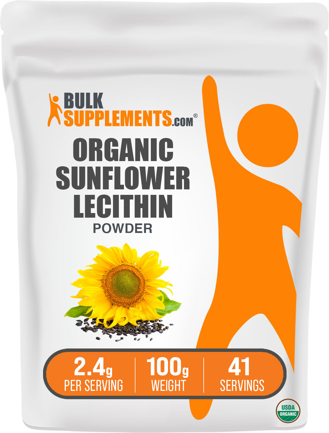 BulkSupplements.com Organic Sunflower Lecithin Powder 100g bag image