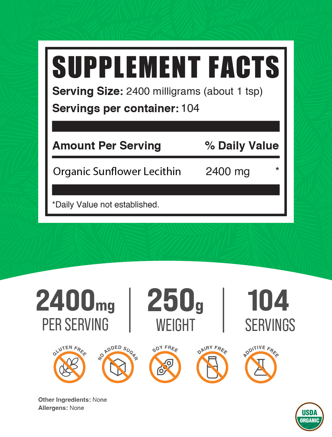 Organic sunflower lecithin powder label 250g