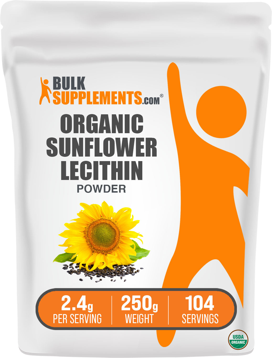 BulkSupplements.com Organic Sunflower Lecithin Powder 250g bag image