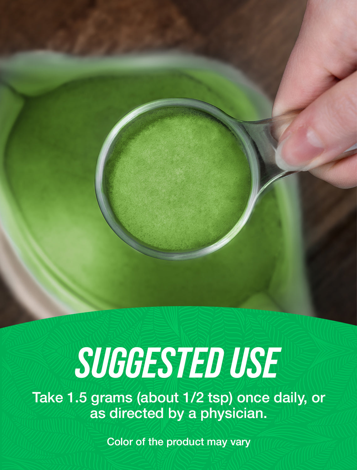 Organic wheatgrass powder suggested use image