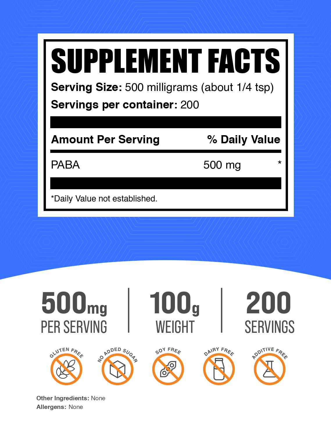 PABA powder label 100g