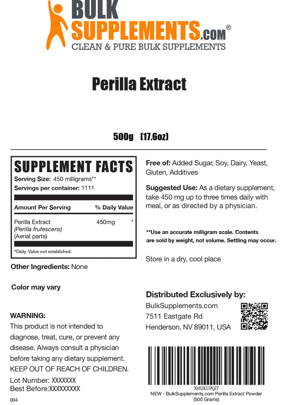 Perilla extract powder label 500g