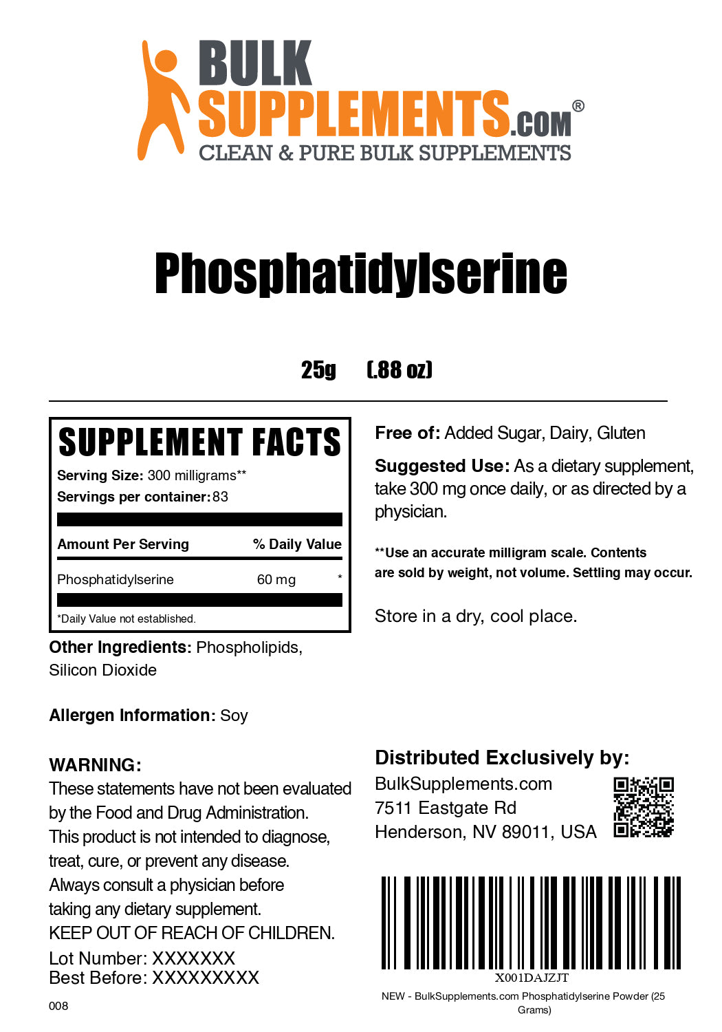 Phosphatidylserine powder label 25g