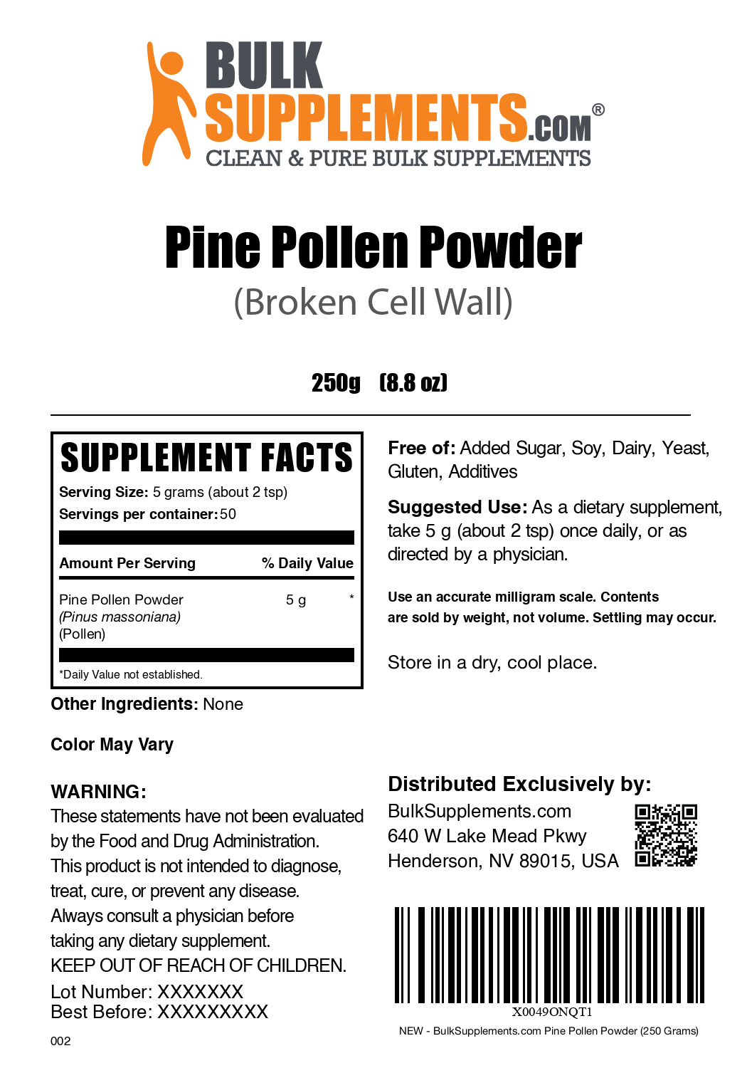 Pine pollen powder label 250g