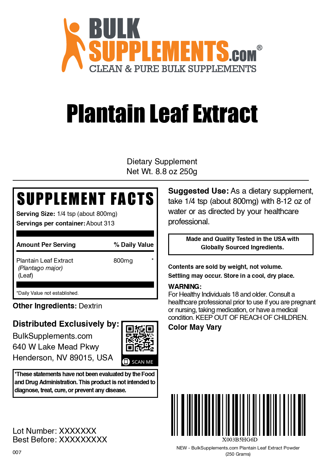 Plantain leaf extract powder label 250g