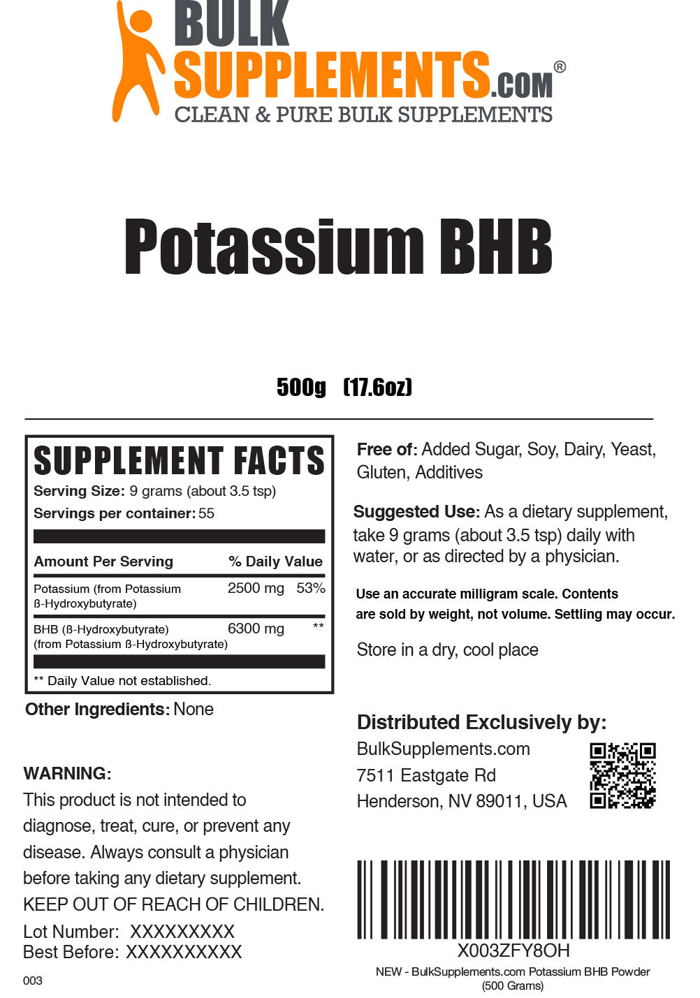 Potassium BHB powder label 500g