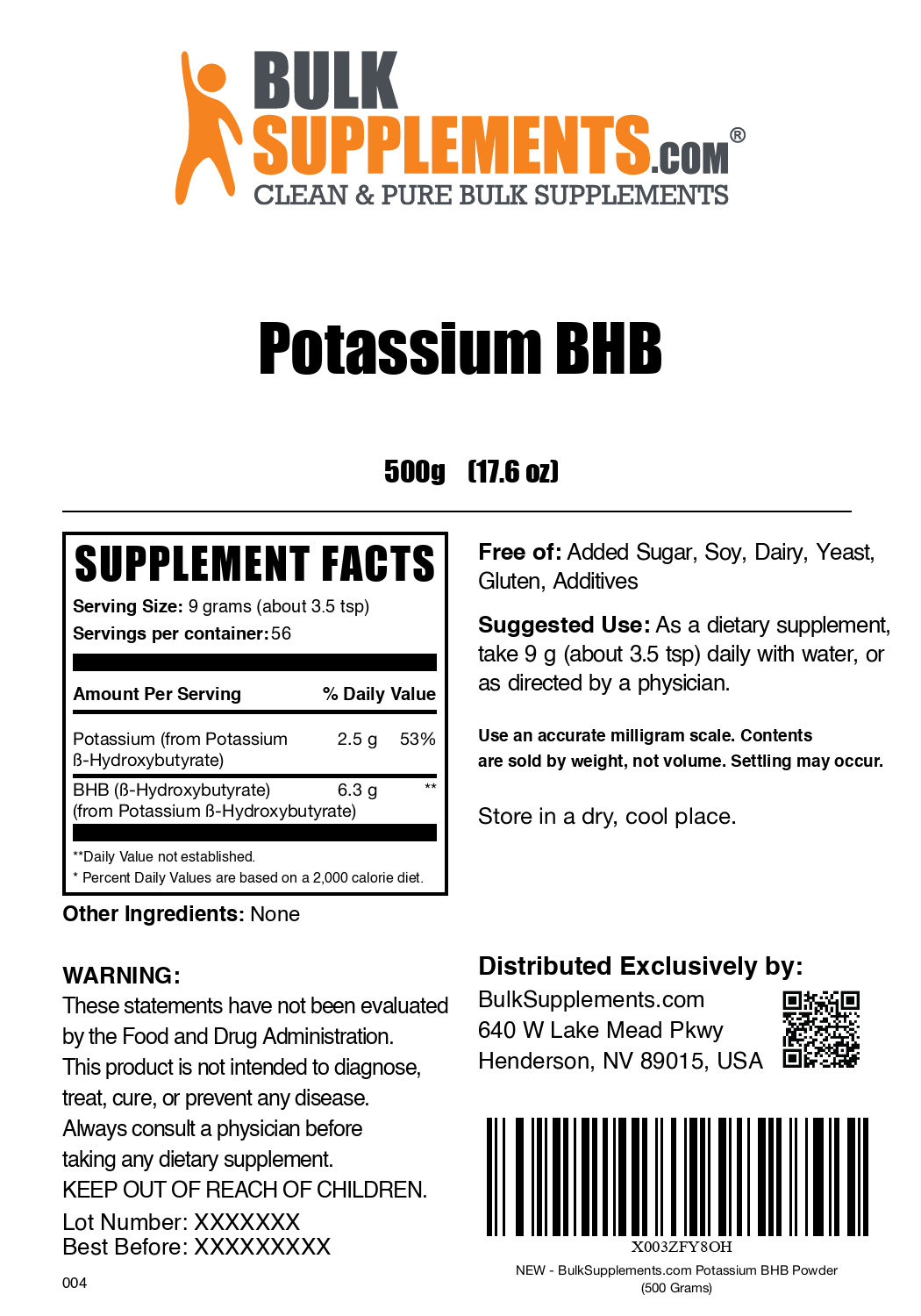 Potassium BHB powder label 500g