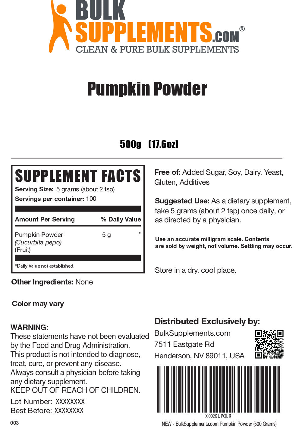 Pumpkin powder label 500g